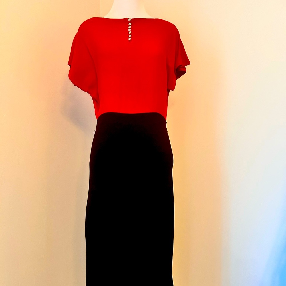 Elegant Vintage Midi Dress - Red and Black